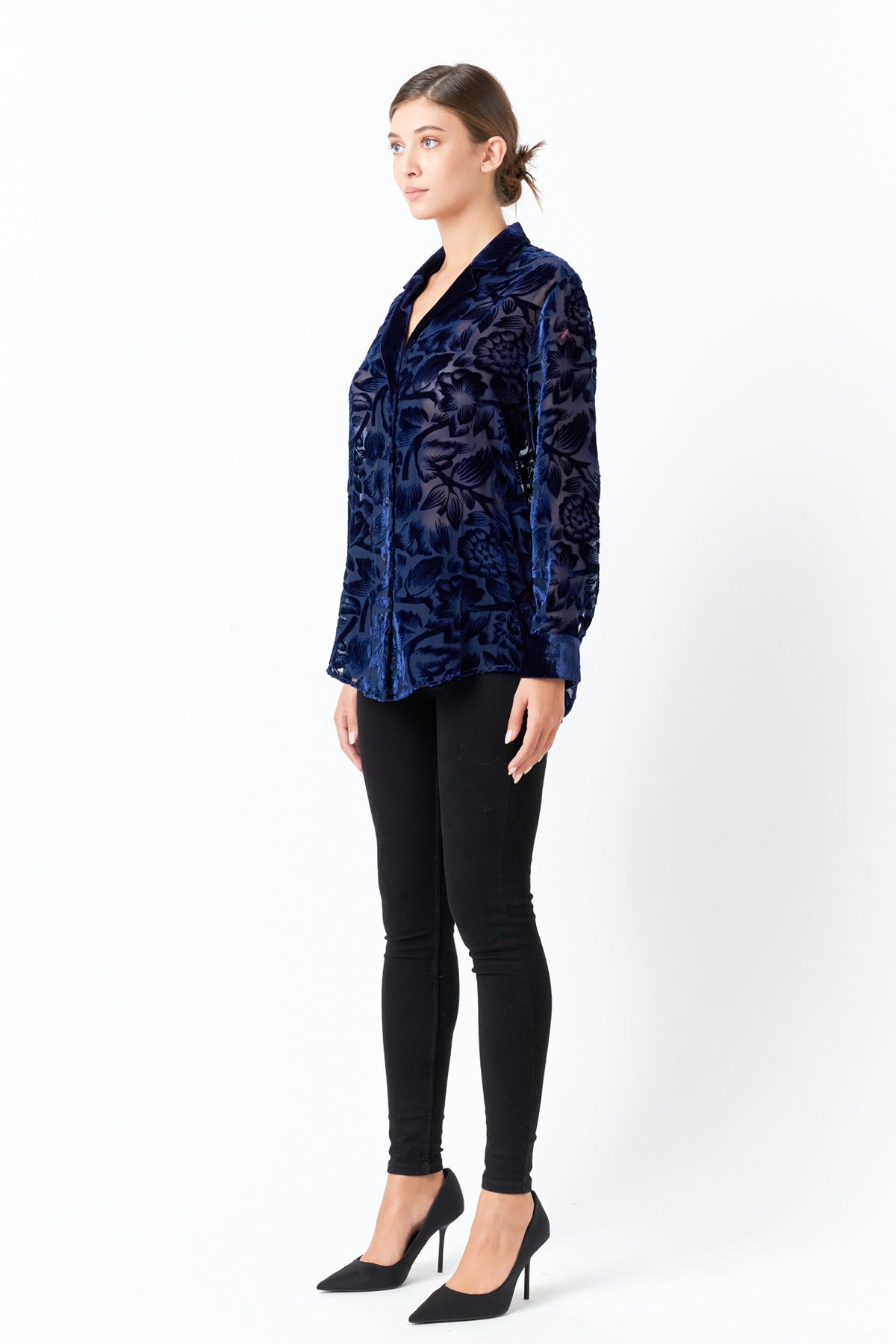 Velvet Burnout Collared Top