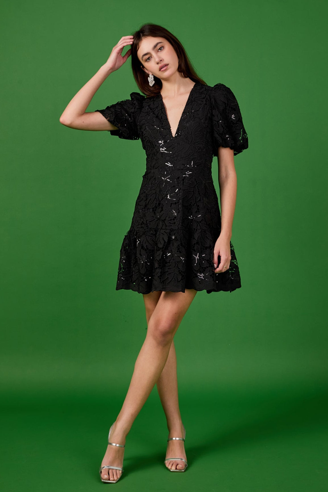 Sequins Lace Mini Dress