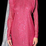Sequins Long Sleeve Shift Mini Dress