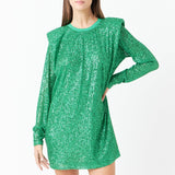 Sequins Long Sleeve Shift Mini Dress