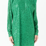Sequins Long Sleeve Shift Mini Dress