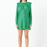Sequins Long Sleeve Shift Mini Dress