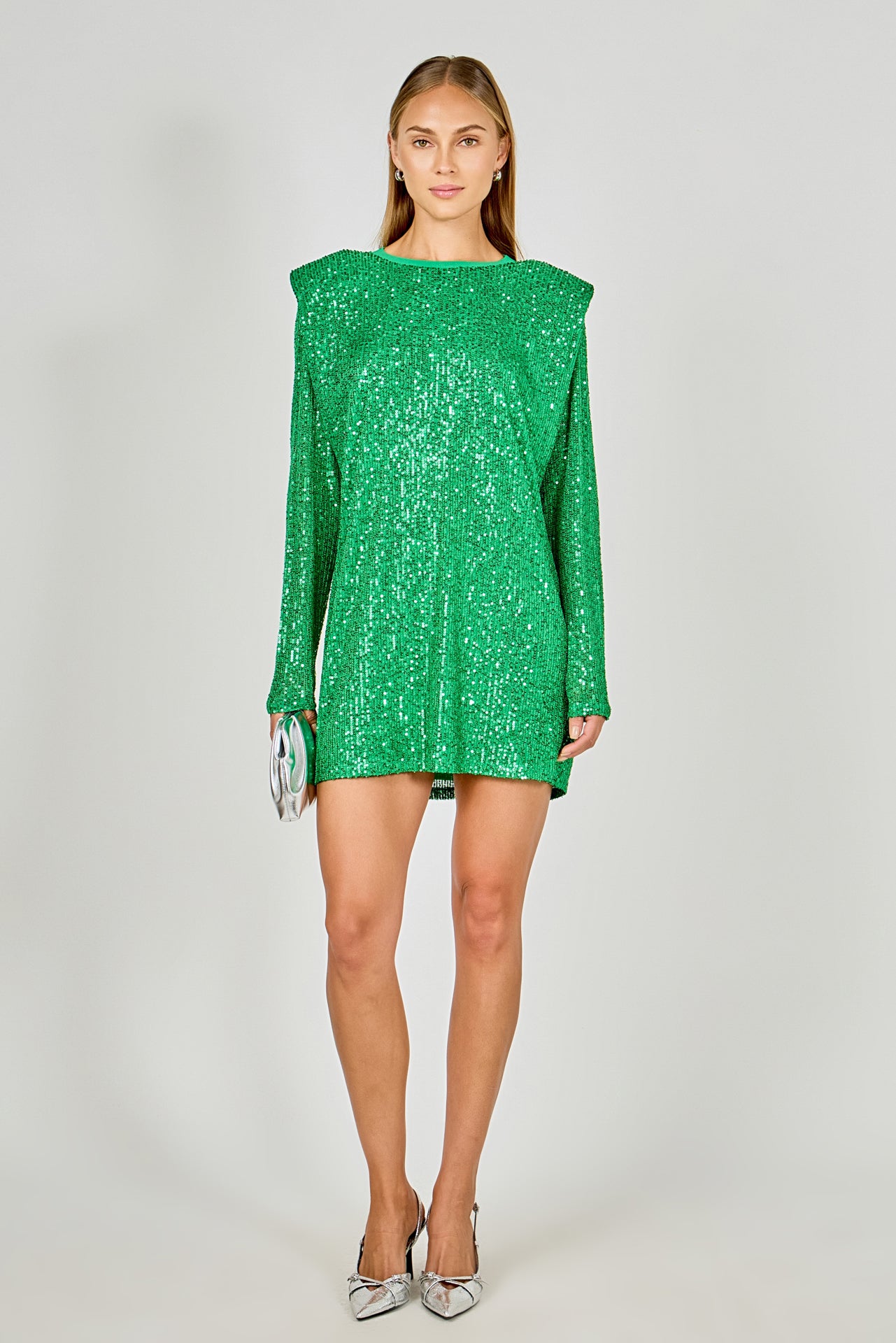 Sequins Long Sleeve Shift Mini Dress