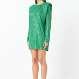 Sequins Long Sleeve Shift Mini Dress