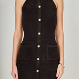 Solene Fitted Collared Knit Sleeveless Mini Dress