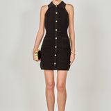 Solene Fitted Collared Knit Sleeveless Mini Dress