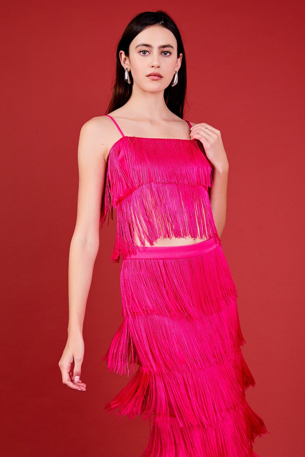 endless rose tiered fringe knit dress Anthropologie Endless Rose Tiered Fringe Knit Dress