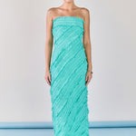 Endless Rose - Juliette Strapless Ruffled Maxi Dress AQUAMARINE / M Endless Rose - Juliette Strapless Ruffled Maxi Dress AQUAMARINE / M
