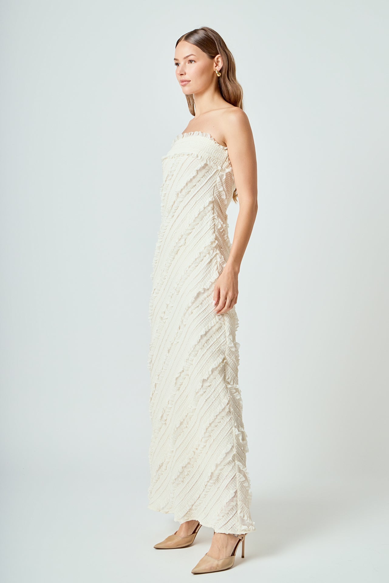 Endless Rose - Strapless Ruffled Maxi Dress Black / XL Endless Rose - Strapless Ruffled Maxi Dress Black / XL