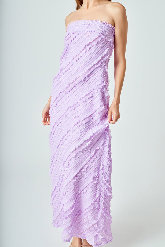Drawstring Ruffle Backless Cross Straps Maxi Dress