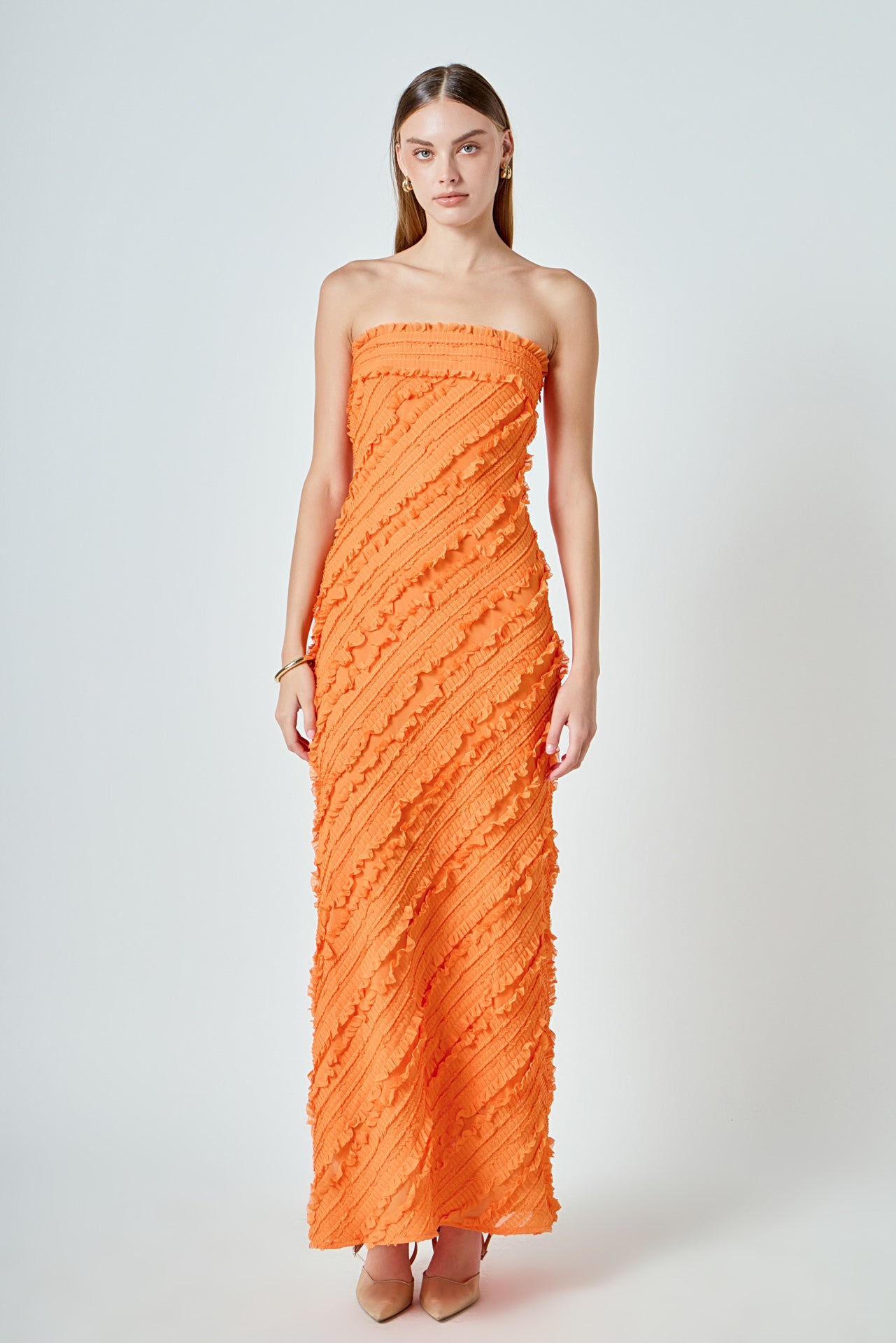 Strapless Ruffled Maxi Dress