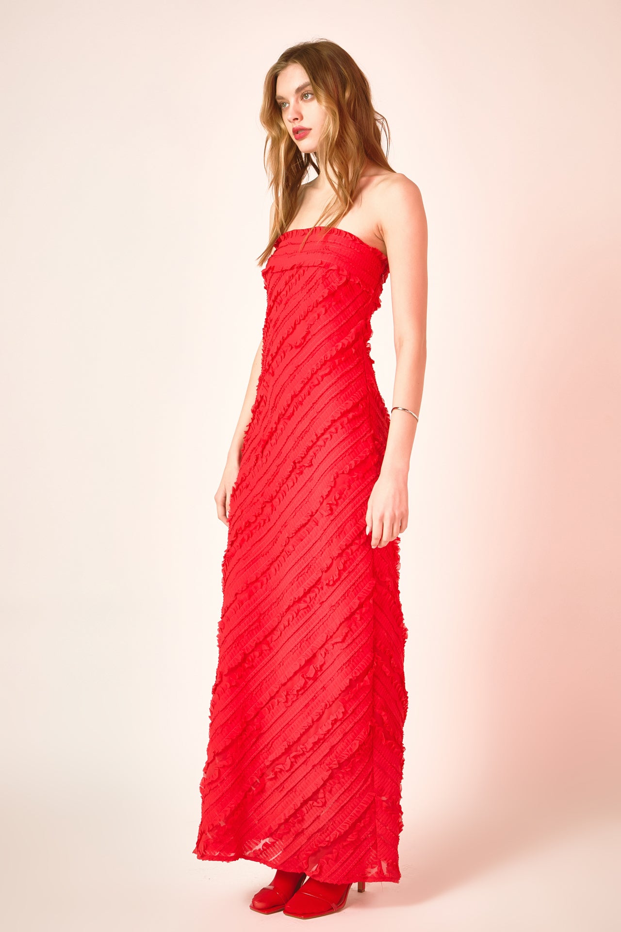 Endless Rose - Strapless Ruffled Maxi Dress Black / XL Endless Rose - Strapless Ruffled Maxi Dress Black / XL