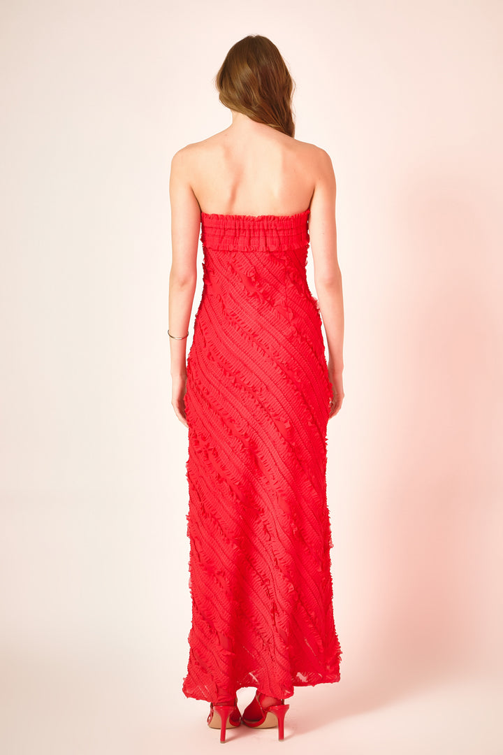 Strapless Sequin Ruffle-Trim Maxi Dress