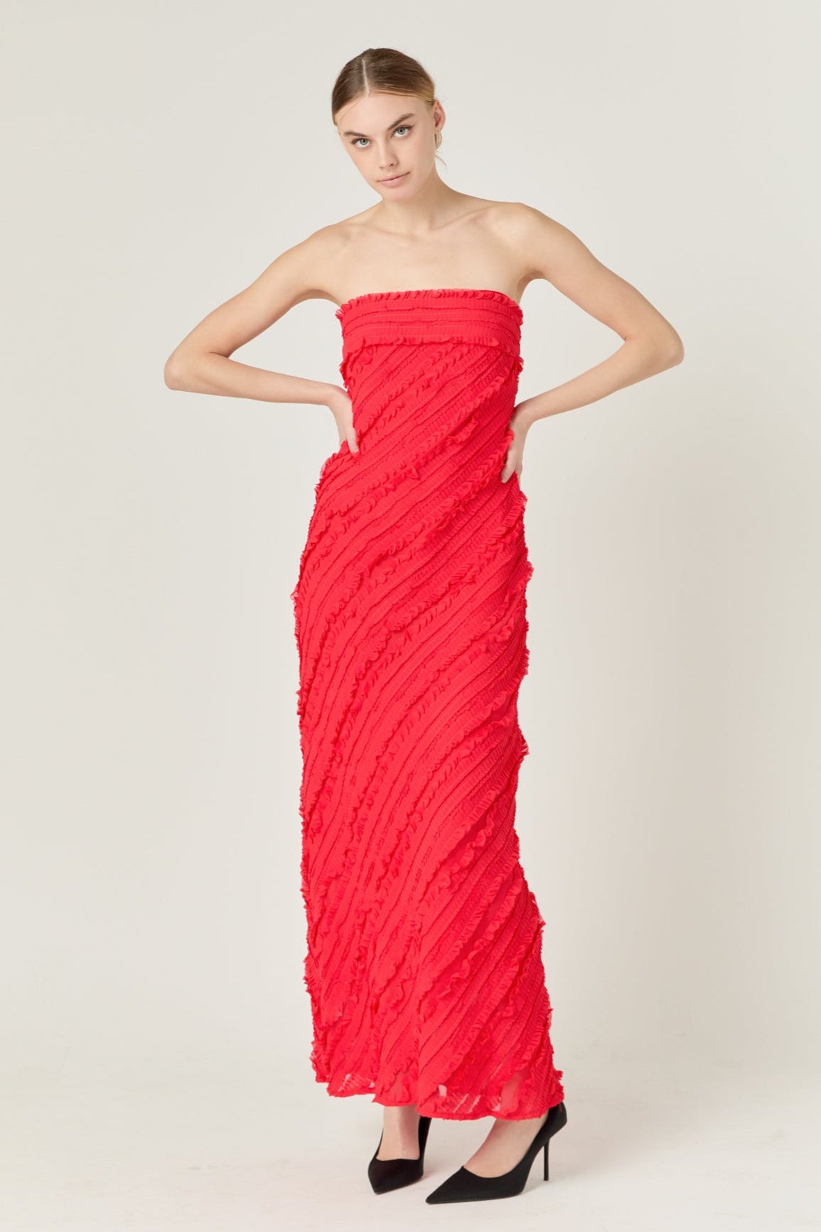 Moxidress Strapless Ruffle Layered Maxi Dress