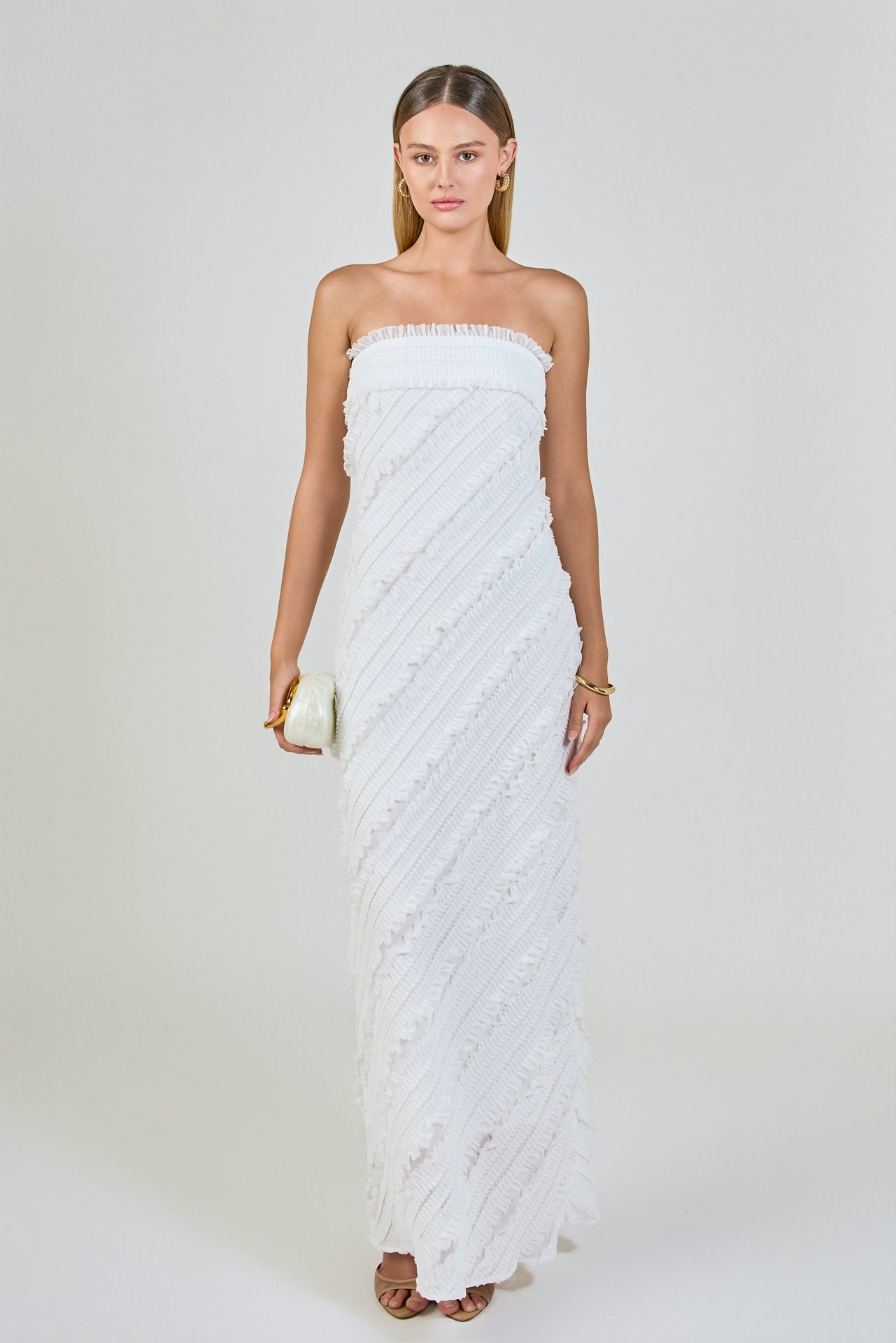 strapless maxi white dress Lasher slip strips Endless Rose - Strapless Ruffled