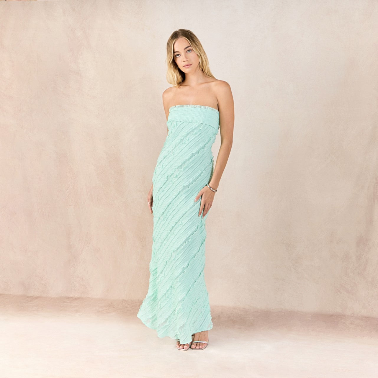 Strapless Ruffled Maxi Dress