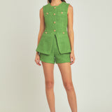 Tweed Buttoned Long Split Top