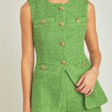 Tweed Buttoned Long Split Top