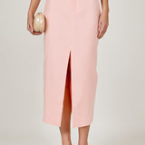 Front Slit Linen Midi Skirt