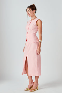 Front Slit Linen Midi Skirt
