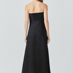 black linen strapless maxi dress Women's Black Linen Look Ruched Detail Bandeau Maxi Dress