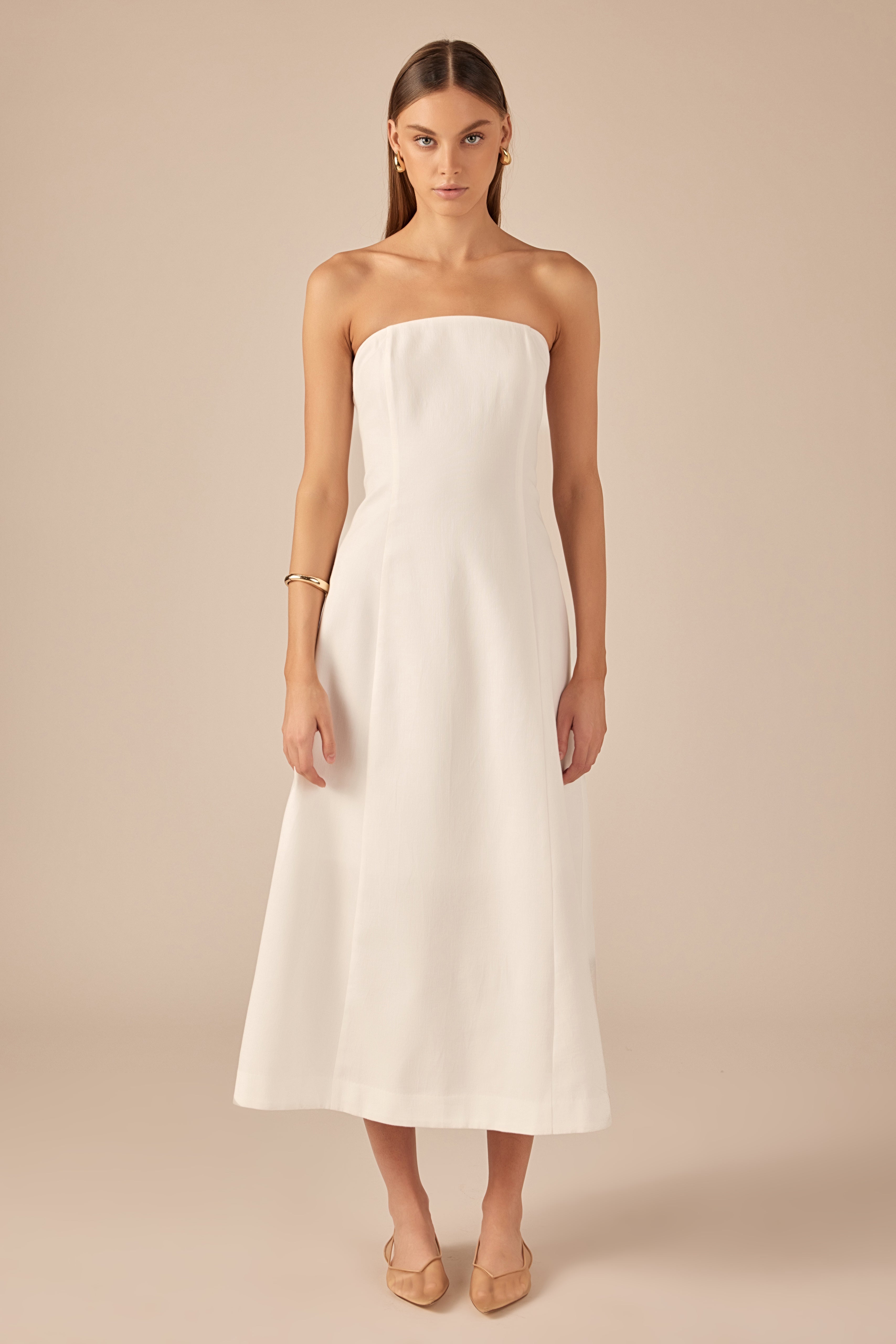 endless rose strapless linen midi dress Folded Strapless Linen Maxi Dress