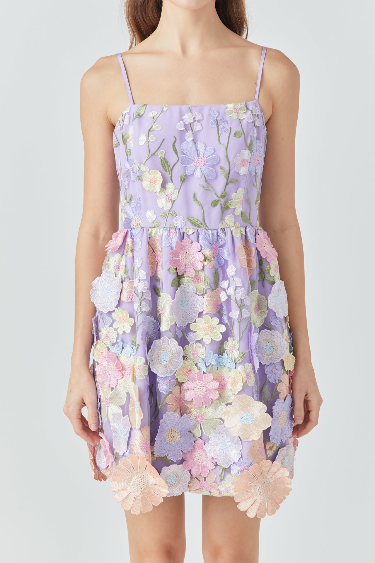 Beige Lilac Floral Cutout Mini Dress