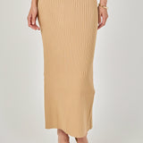 Ribbed Slit Maxi Skirt