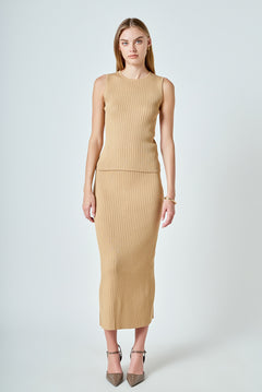 Ribbed Slit Maxi Skirt