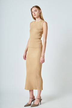 Ribbed Slit Maxi Skirt