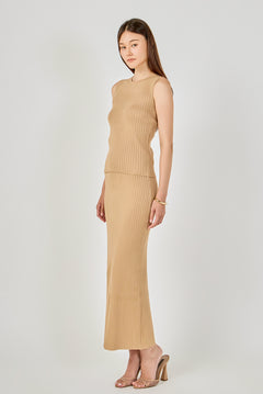 Ribbed Slit Maxi Skirt