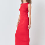 Ribbed Slit Maxi Skirt