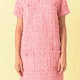 Buttoned Tweed Shift Dress