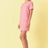 Buttoned Tweed Shift Dress