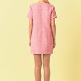 Buttoned Tweed Shift Dress