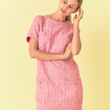 Buttoned Tweed Shift Dress