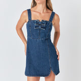 Bow Trim Denim Mini Dress