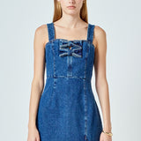 Bow Trim Denim Mini Dress