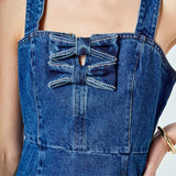 Bow Trim Denim Mini Dress
