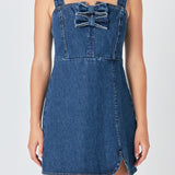 Bow Trim Denim Mini Dress