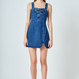 Bow Trim Denim Mini Dress