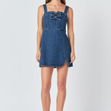 Bow Trim Denim Mini Dress