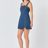 Bow Trim Denim Mini Dress