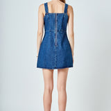 Bow Trim Denim Mini Dress