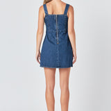 Bow Trim Denim Mini Dress