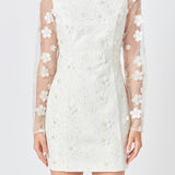 Beaded Overlay Floral Mini Dress