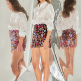 Sequins Floral Mini Skirt