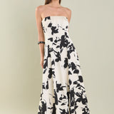 Strapless Flounced Midi Dress