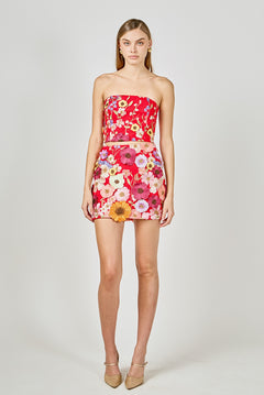 Floral Embroidered Strapless Top