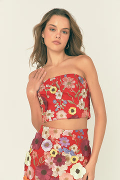 Floral Embroidered Strapless Top